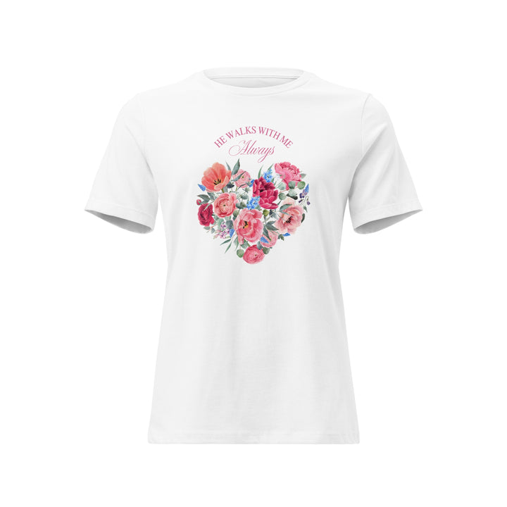 He Walks With Me – Women’s Floral Heart Tee