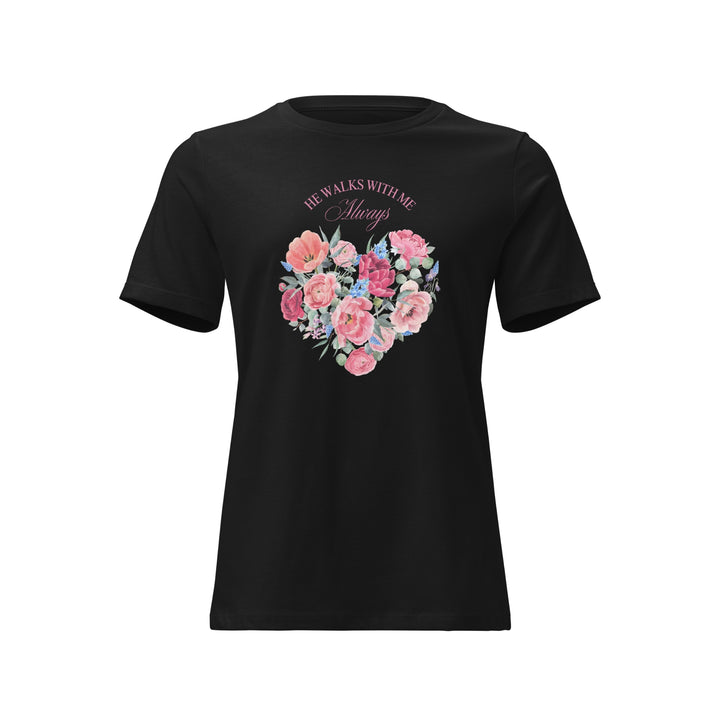 He Walks With Me – Women’s Floral Heart Tee