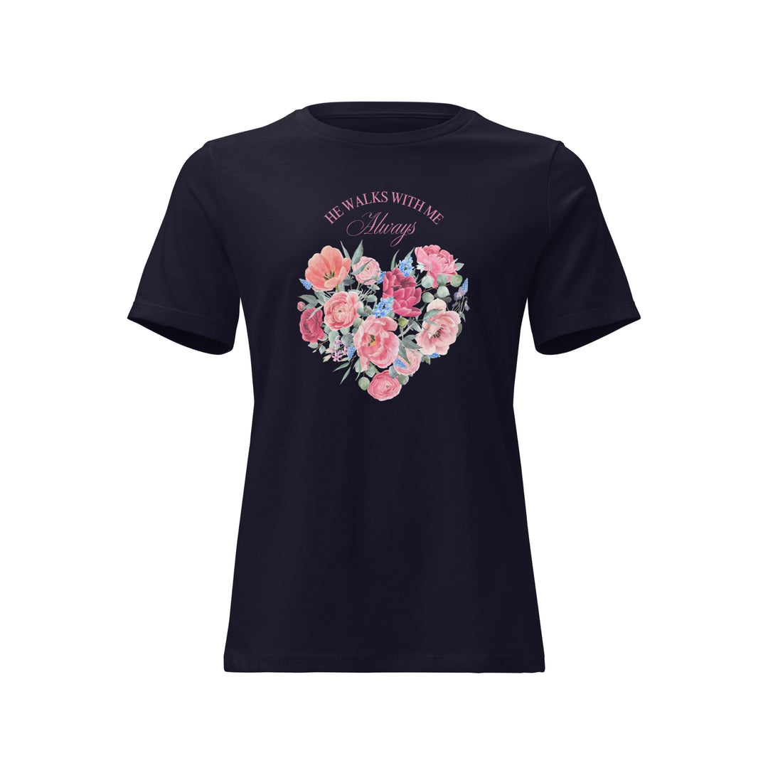 He Walks With Me – Women’s Floral Heart Tee