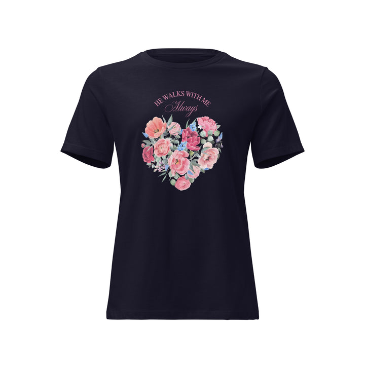 He Walks With Me – Women’s Floral Heart Tee