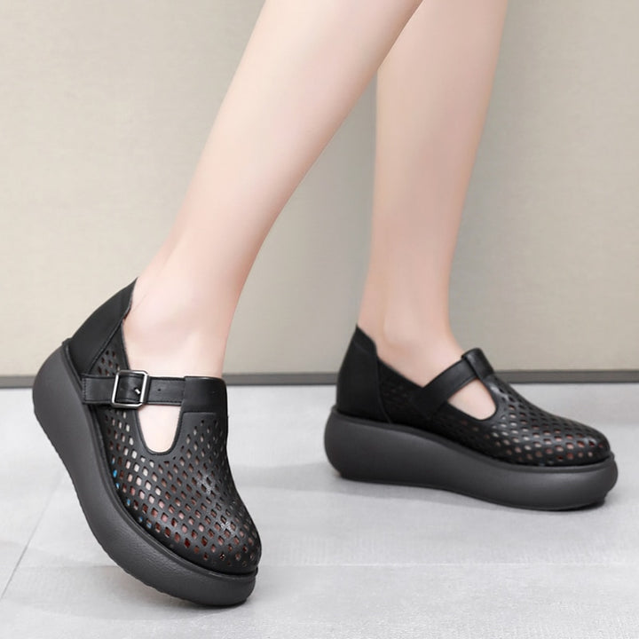 Hollow Out Platform Shoes Color Black Size 6 for Women