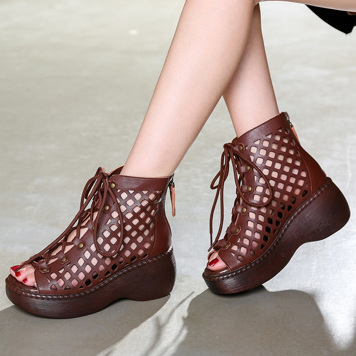 platform sandals color brown size 6 for women