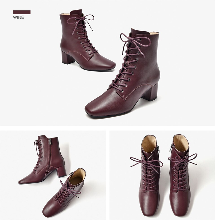 Mercy Women's Genuine Leather Lace Up High Heel Boots Sale Drop Wine (Size 8.5)