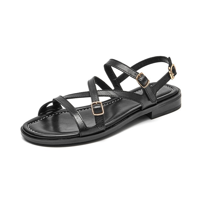 leather sandals color black size 6 for women