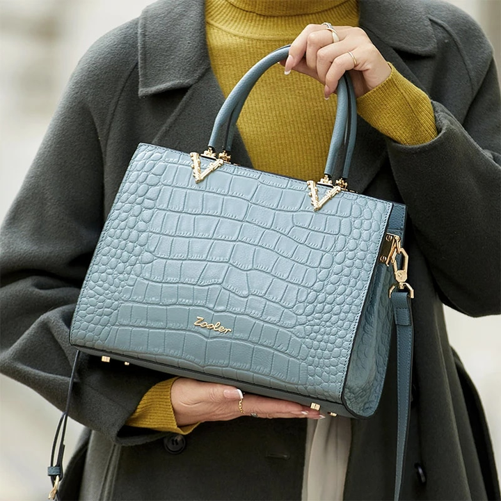 Leather Handbag Color Blue Medium for Women