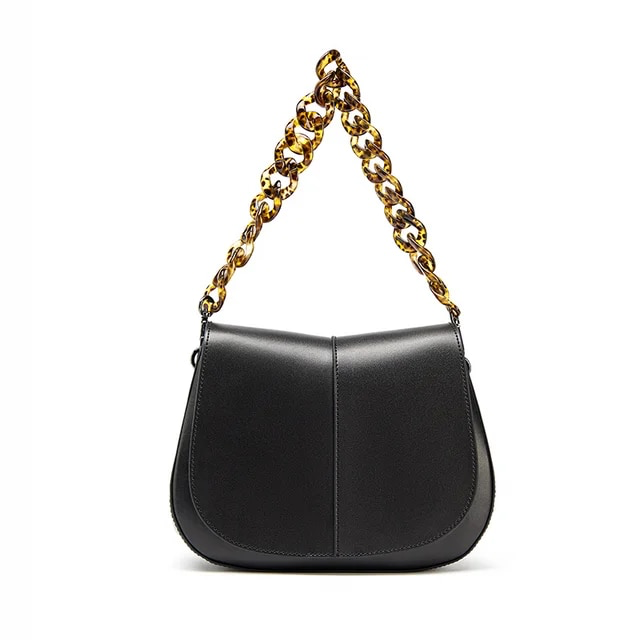 Leather Handbag Color Black Medium for Women