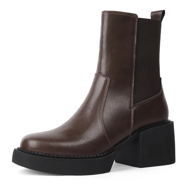 Thick High Heels Boots Color Brown Size 4.5 for Women