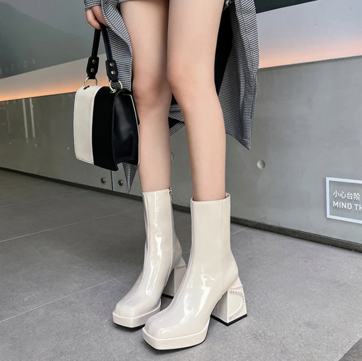 Patent Leather Boots Color Beige Size 6 for Women