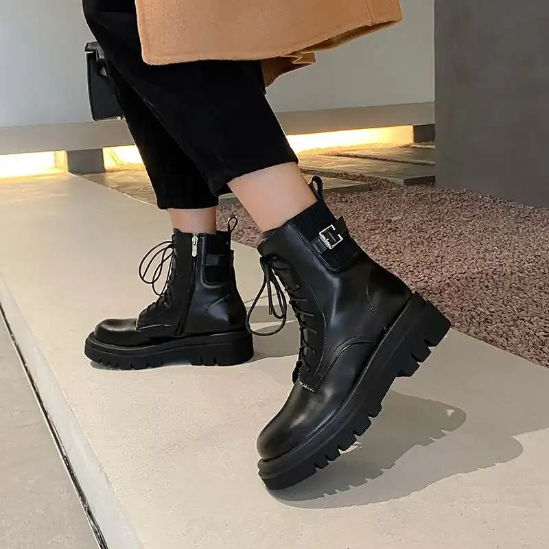 Leather Boots Color Black Size 8 for Women