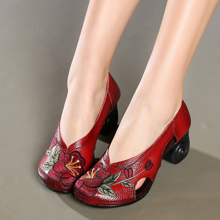 round toe pumps shoes color red size 6 for women