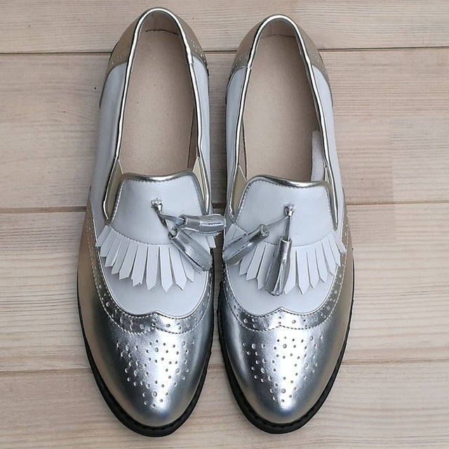 slip on oxfords shoes color silver size 9 for women