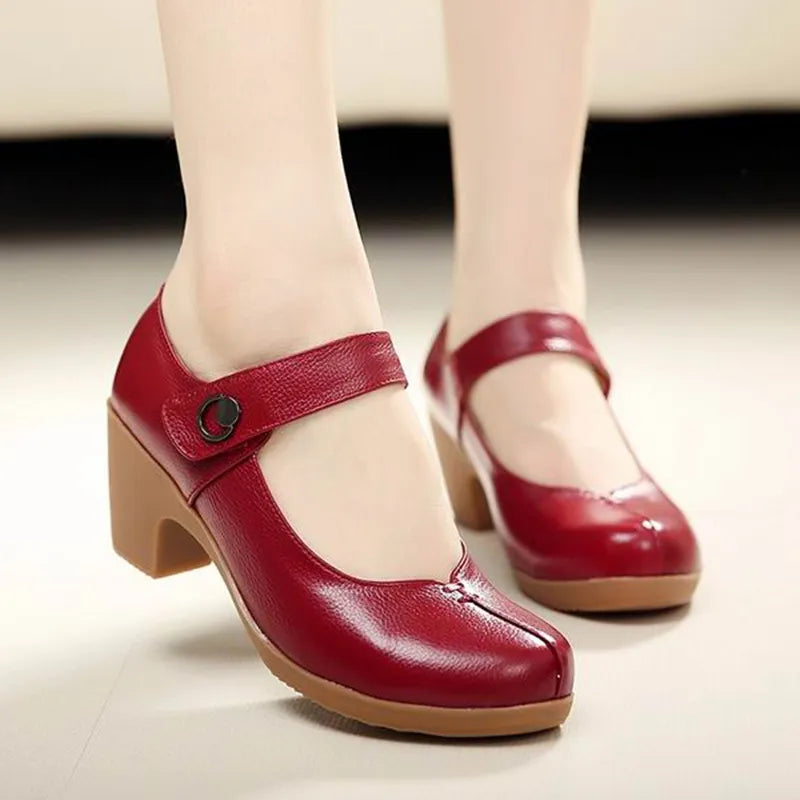 leather pumps color red size 5 for women