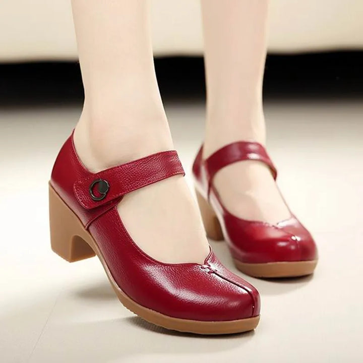 leather pumps color red size 5 for women
