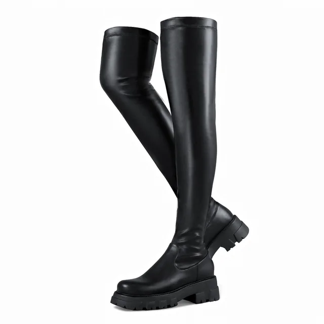 Over-the-Knee Elastic Boots Color Black Size 5.5 for Women