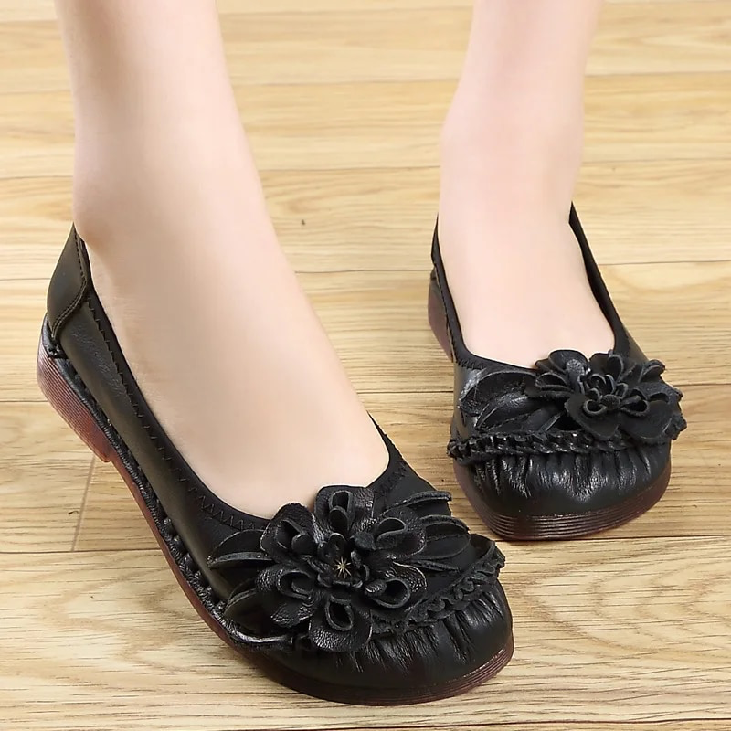 Leather Flat Color Black Size 4.5 for Women