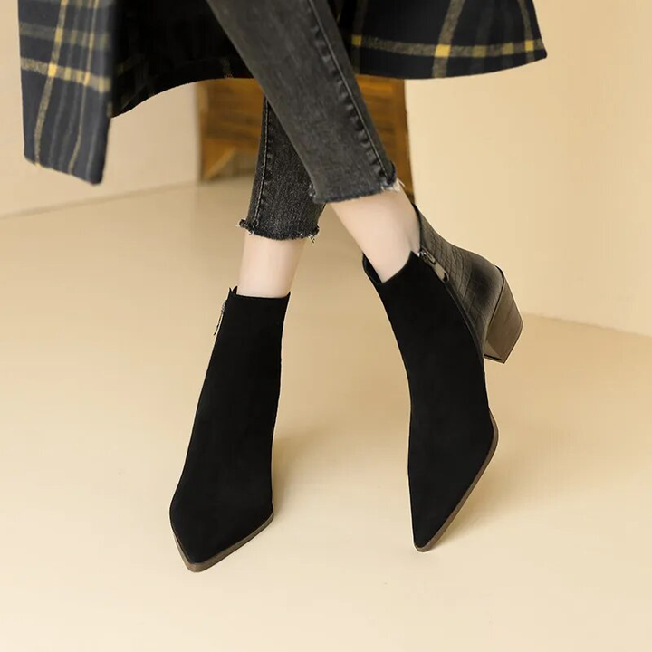 Point Toe Autumn Boots Color Black Size 5 for Women