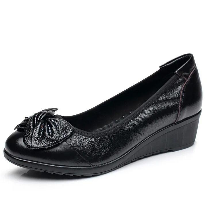Leather Wedges Color Black Size 8 for Women