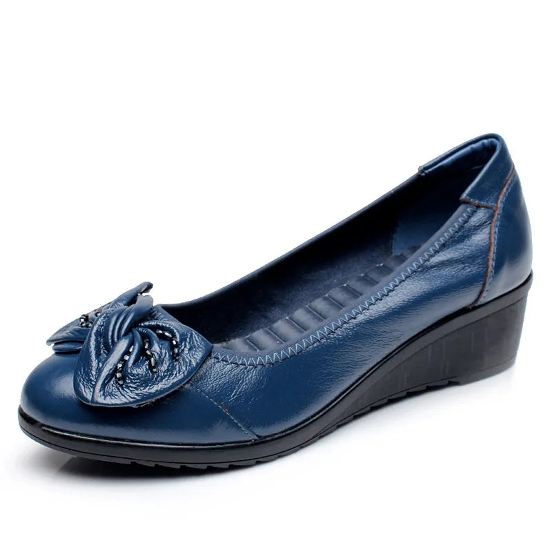 Leather Wedges Color Blue Size 5.5 for Women