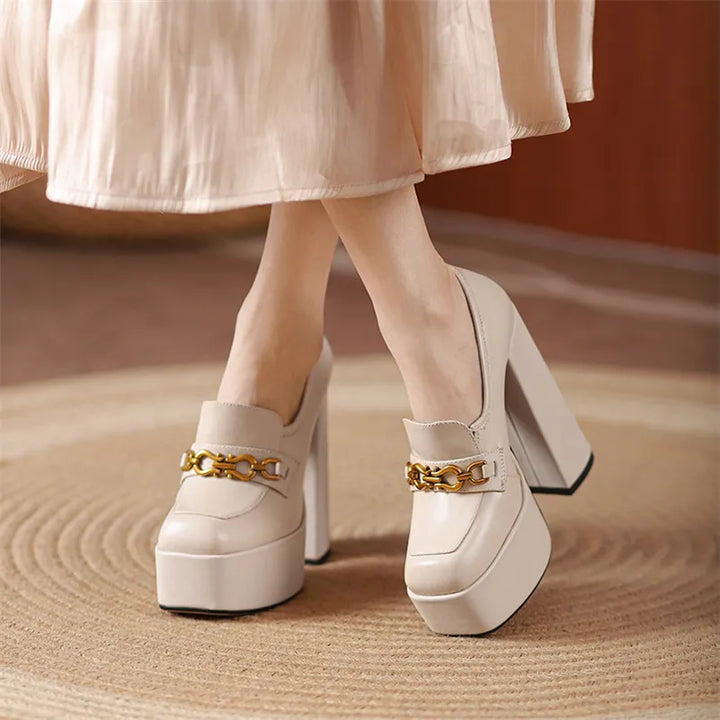 Platform Pump Shoes Color Apricot Size 9 for Women