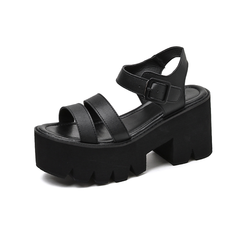 platform sandals color black size 5 for women