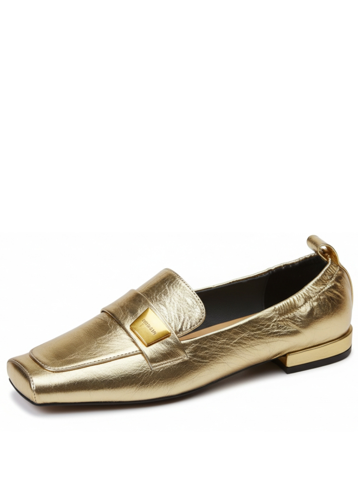 Aura Loafer | Crinkled Metallic Square-Toe