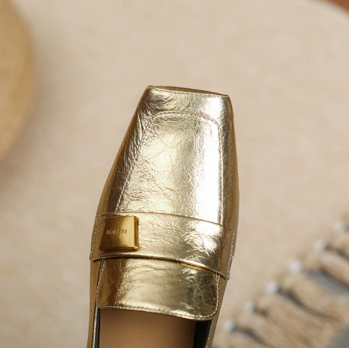 Aura Loafer | Crinkled Metallic Square-Toe