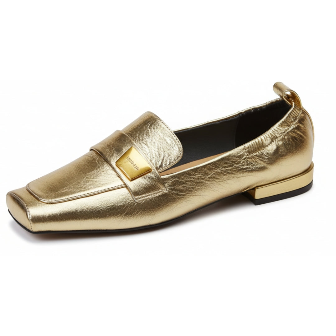 Aura Loafer | Crinkled Metallic Square-Toe