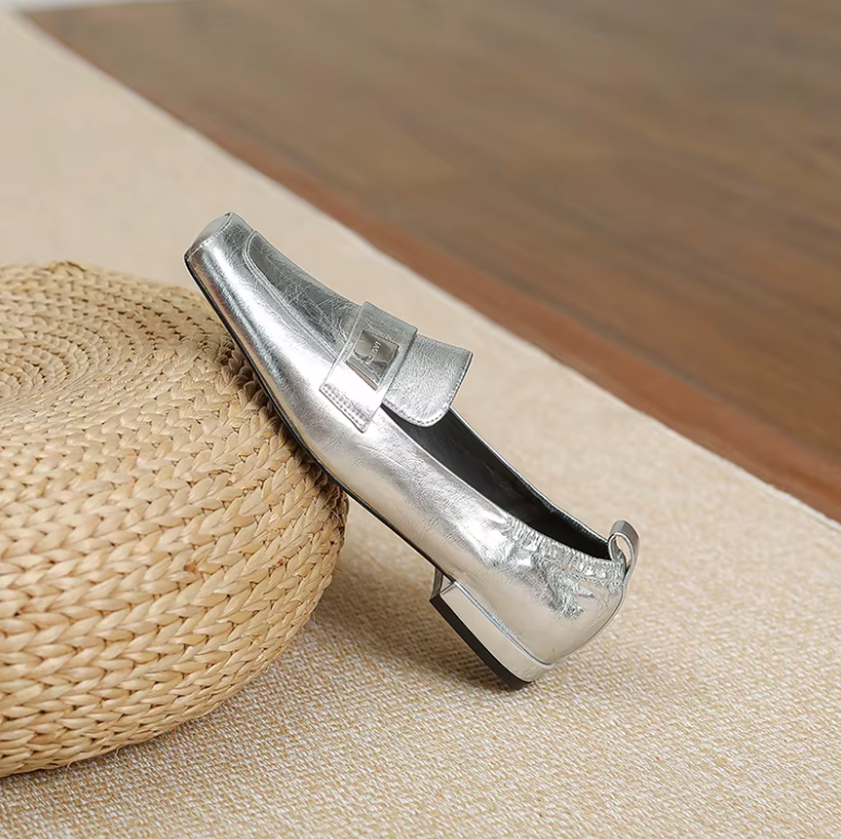 Aura Loafer | Crinkled Metallic Square-Toe