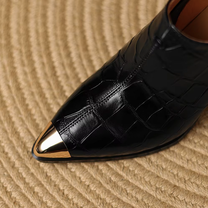 Apex Pump | Croc-Embossed Gold Cap-Toe