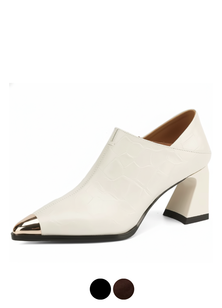 Apex Pump | Croc-Embossed Gold Cap-Toe