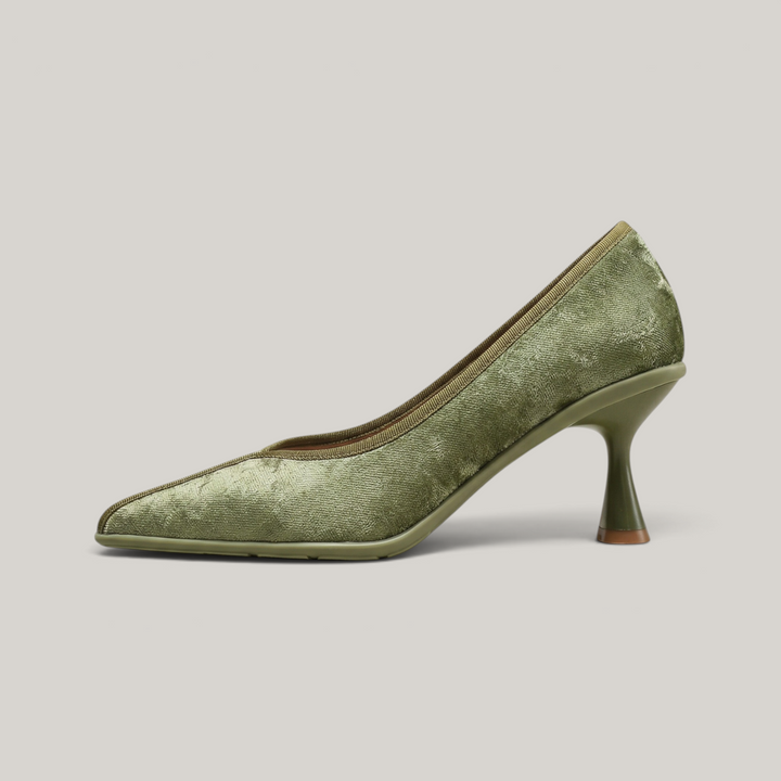 Elara silk leather pumps in Verdant Olive side view