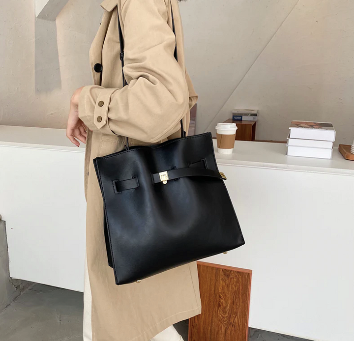 leather handbag color black medium for women