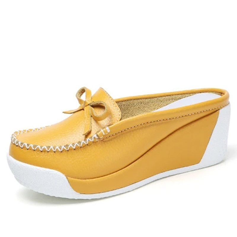 leather wedges color yellow size 5 for women