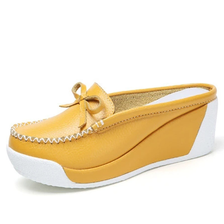 leather wedges color yellow size 5 for women