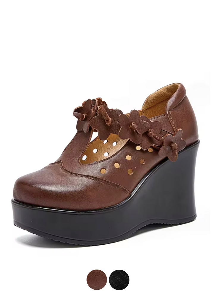 USS Shoes Ailing Women's Leather Flower Wedges