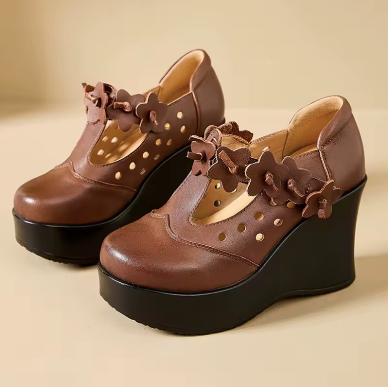 USS Shoes Ailing Women's Leather Flower Wedges