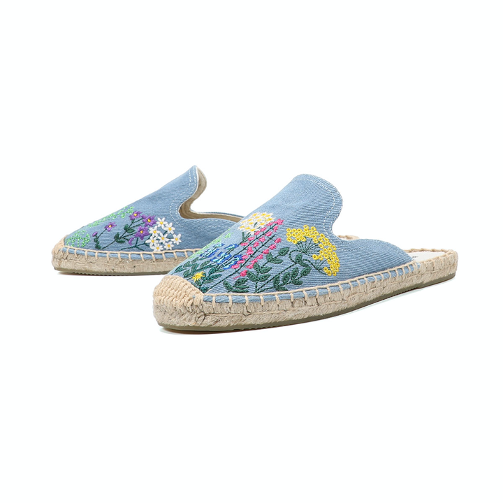 embroider mules color blue size 7 for women