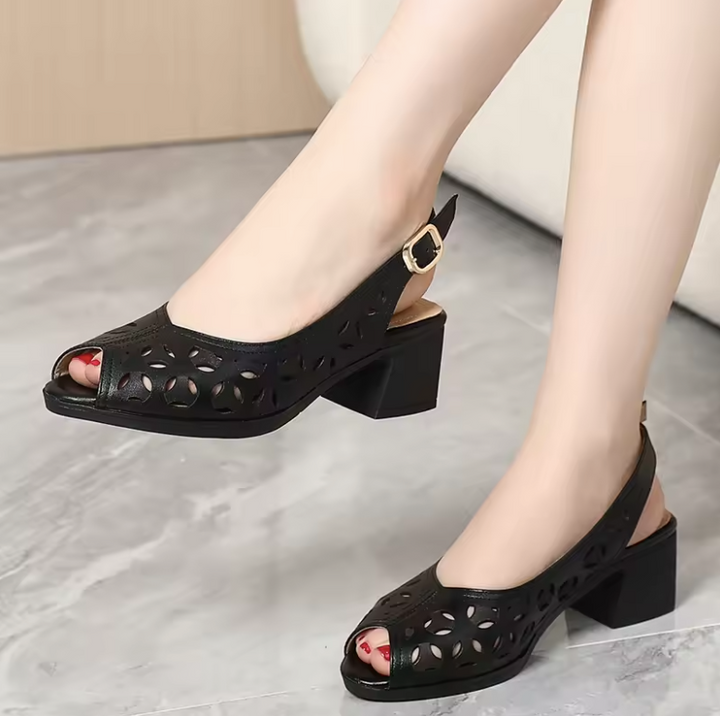 USS Shoes Albania Open Toe Square Heel Leather Sandals