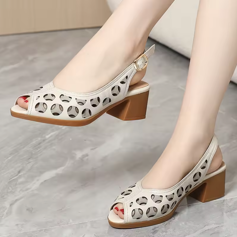 USS Shoes Albania Open Toe Square Heel Leather Sandals