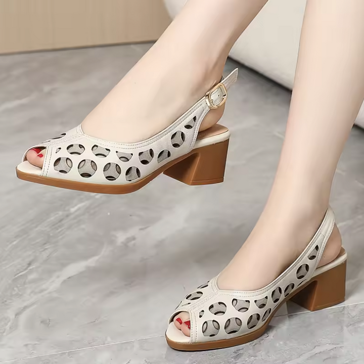 USS Shoes Albania Open Toe Square Heel Leather Sandals