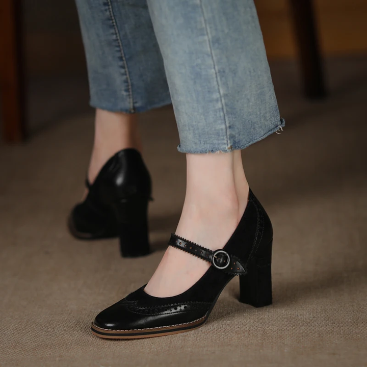 leather pumps shoes color black size 6 for women