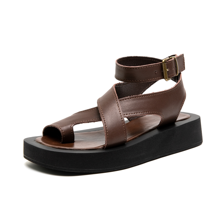 leather sandals color brown size 6 for women