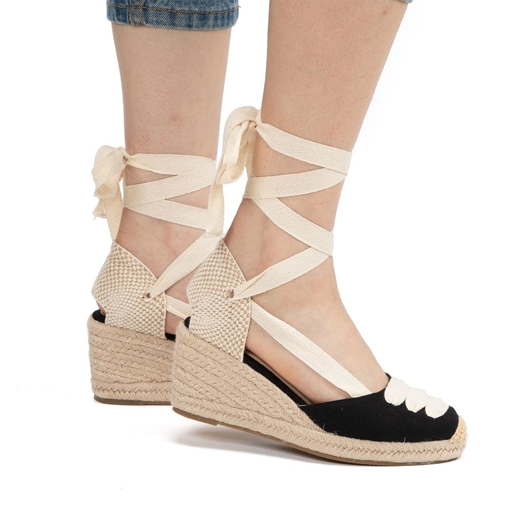 wedges sandals color black size 5.5 for women