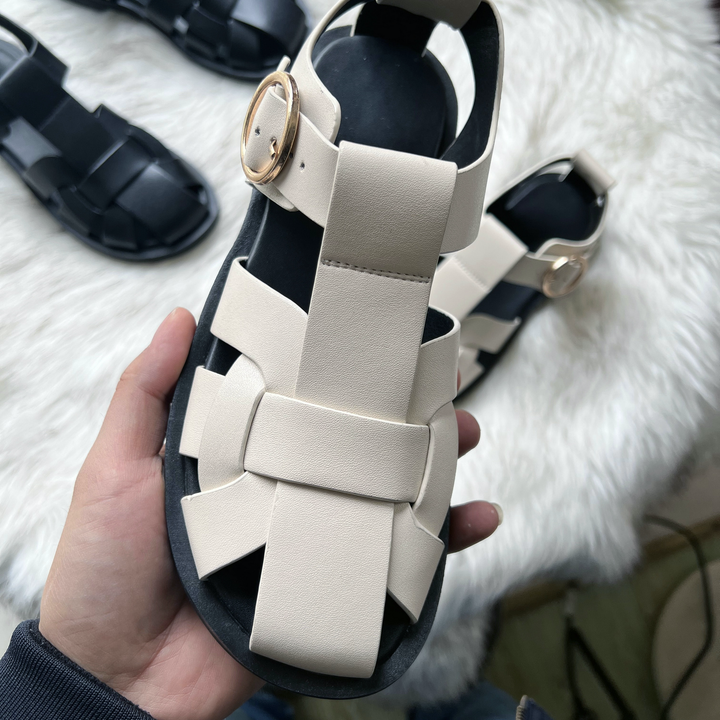 casual leather sandals color beige size 7.5 for women
