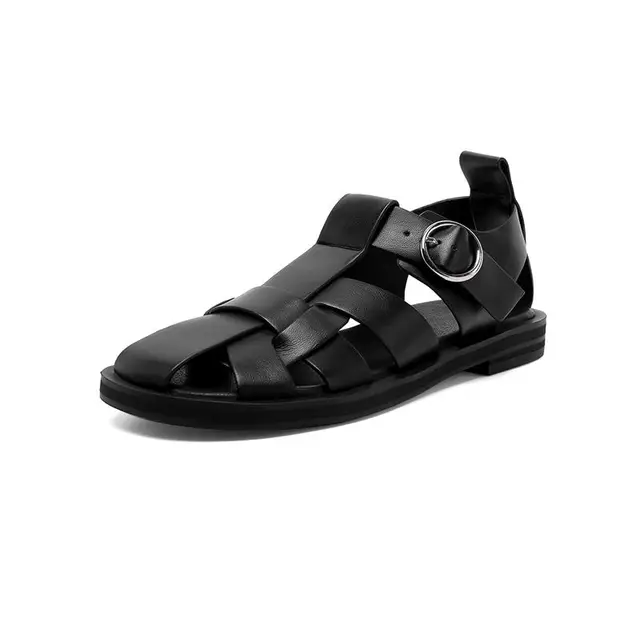 flat sandals color black size 6 for women
