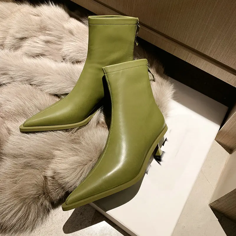 square heels boots color green size 7 for women