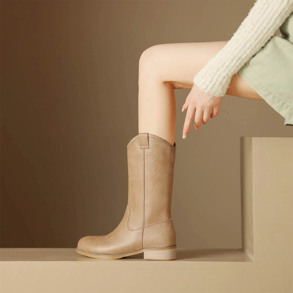 leather boots color apricot size 5 for women