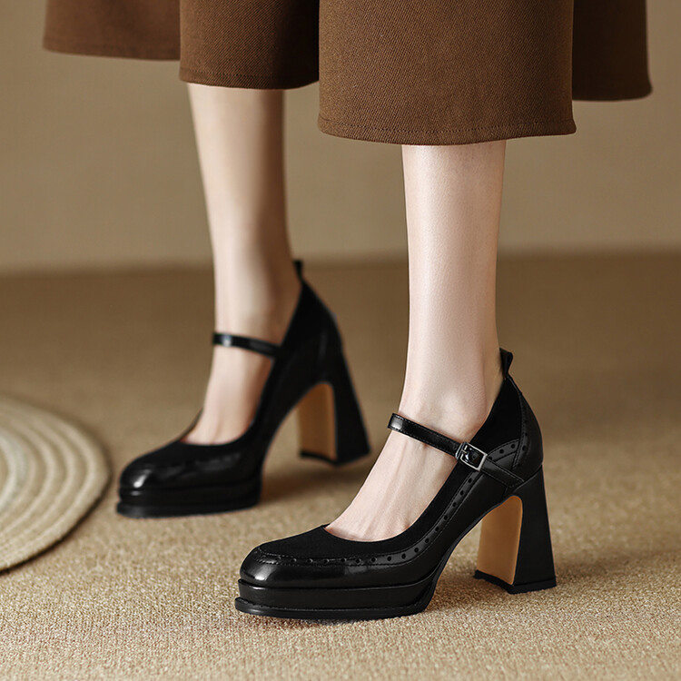 buckle strap pumps shoes color black size 9.5 for women