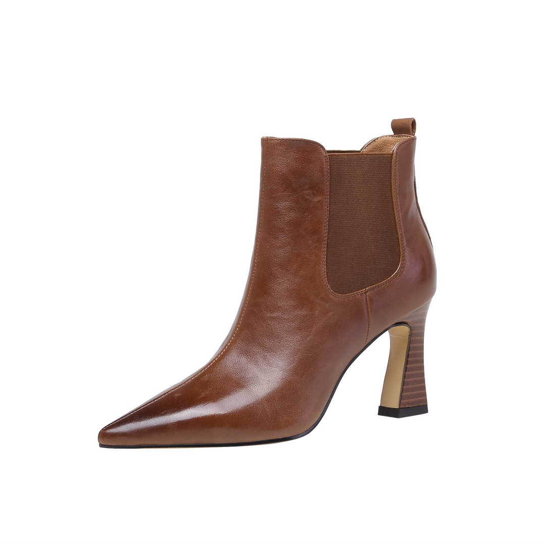 leather ankle boots color brown size 5 for women
