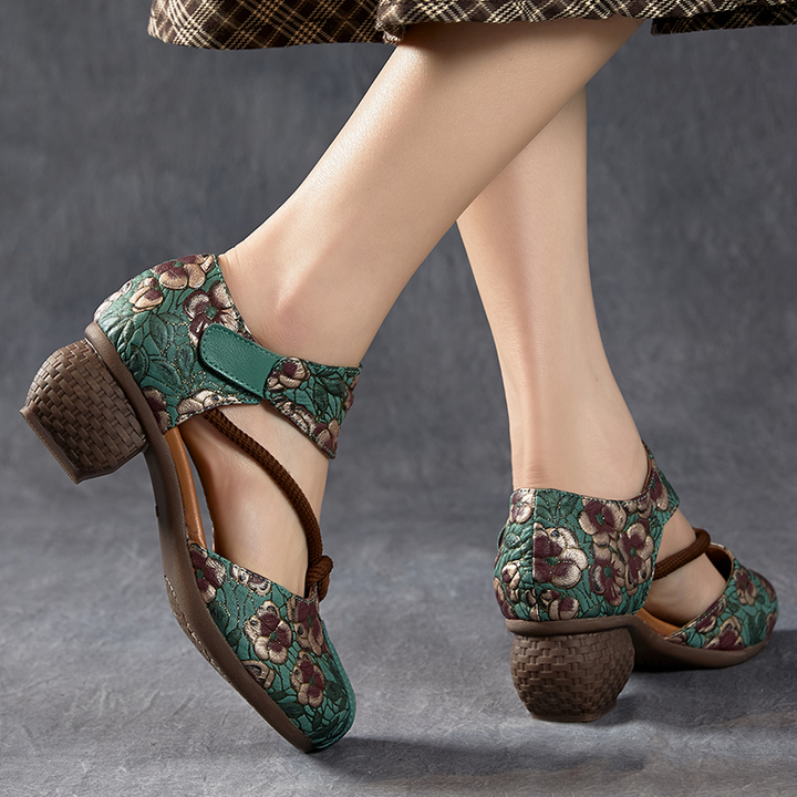 round heel sandals color green size 5.5 for women